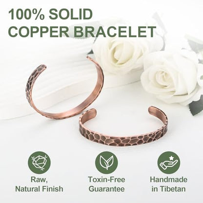 Pure Copper Bracelet – Copper Bracelet for Men & Women – 100% Solid, Raw & Uncoated Handmade Hammered Tibetan Cuff Bangle - color: Copper079