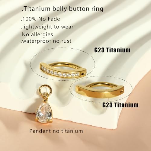 TIANCI FBYJS 3pcs G23 Titanium Pink Belly Button Rings Internally Threaded 10mm Clicker Reverse Curved Hoop Navel Barbell Piercing Jewelry CZ Belly Rings for Women Men - color: gold set5