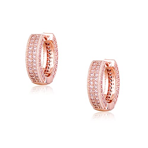 Iced Out Hoop Earrings Cubic Zirconia Huggie Cartilage Cuff Hypoallergenic 14K Gold Plated Luxury Fashion Round Circle Earrings For Men Women - color: 02 Rose Gold