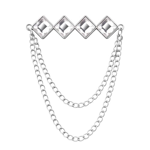 Gem Brooch Pins Hanging Chain Lapel Pin for Men Suits Metal Tassel Chain Collar Pins Suit Brooch Vintage Crystal Rhinestone Brooches for Men Wedding Business Prom Party - color: White-J