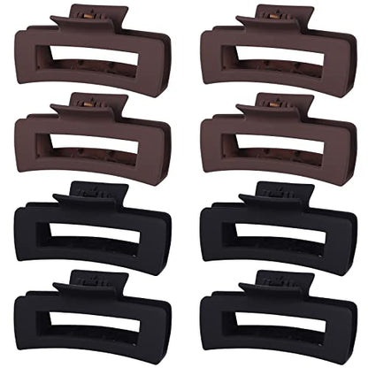 Mandydov 8 Pcs Large Hair Claw Clips 4.1" Non-slip Big Square Matte Hair Claw Clip Black Grey Claws for Women, Strong Hold for Thick Thin Hair - color: Black
