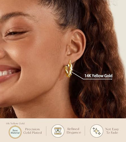 Adoyi 9 Pairs Gold Hoop Earrings Set for Womens Twisted Huggie Hoops Earrings 14K 18K Gold Plated for Girls Valentines Mother's Day Birthday Gifts Lightweight - color: Gold Plated- Gift Box