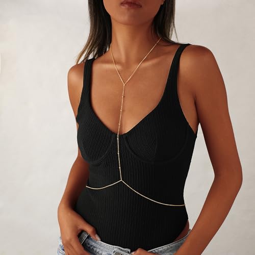 Waist Chain for Women 14K Gold/Silver Plated Body Chain Beads Link Belly Chains Belly Belt Waist Beads Chains Adjustable Sexy Bikini Body Jewelry Daily Belts Gifts for Women - style: Beads Body Chain-GD