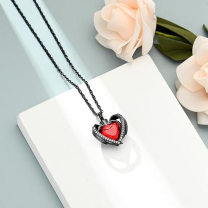 shajwo Cremation Heart Urn Necklace Ashes Jewelry for Women Men Keepsake Pendant Memorial Locket Ash Holder - color: Wing-G Red
