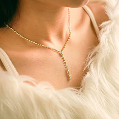 Yean Silver Bridal Jewelry Set Rhinestone Wedding Necklace and Earring Set Prom Jewelry for Women and Bride - color: Gold