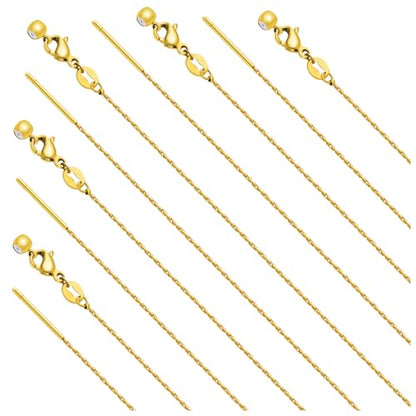 Crisjanggo 10 Pack 20 Inches Gold Adjustable Thin Necklace Chain Bulk for Jewelry Making Gold Plated Stainless Steel Chains with Lobster Clasps for Women - color: Gold Circle