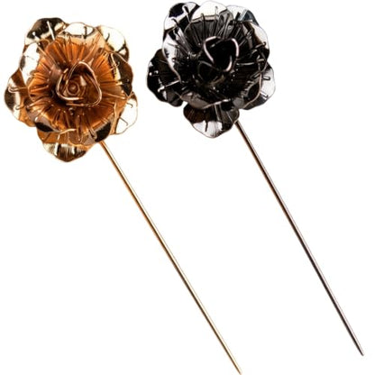 2 Pcs Suit Rose Lapel Flower Pin for Men Silver Gold Formal Wedding Pins | 2 Pcs Suite Flower Pin Flower Lapel Pin for Men Rose Pins for Suits Silver and Gold Lapels Set Metal Suit Accessory Men's