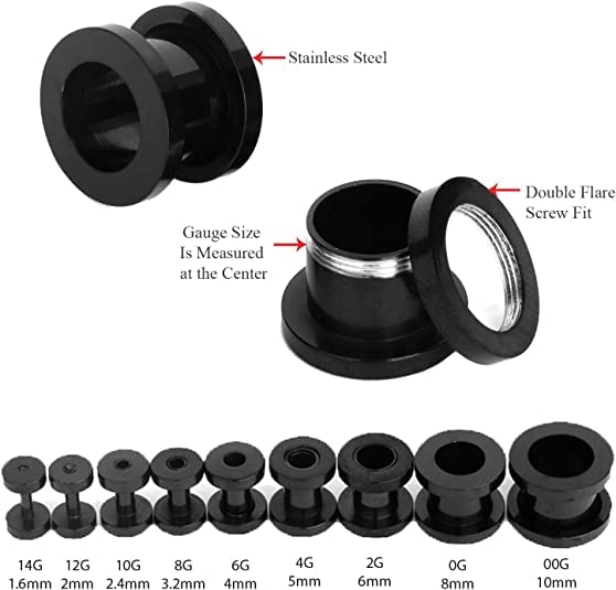 36pcs Ear Stretching Kit 14G-00G Surgical Steel Tapers Tunnels Gauges Set for Starter Women Men Expanders Body Piercing Jewelry… - color: Black