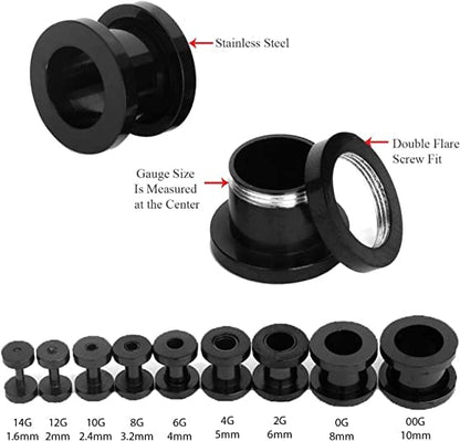 36pcs Ear Stretching Kit 14G-00G Surgical Steel Tapers Tunnels Gauges Set for Starter Women Men Expanders Body Piercing Jewelry… - color: Black