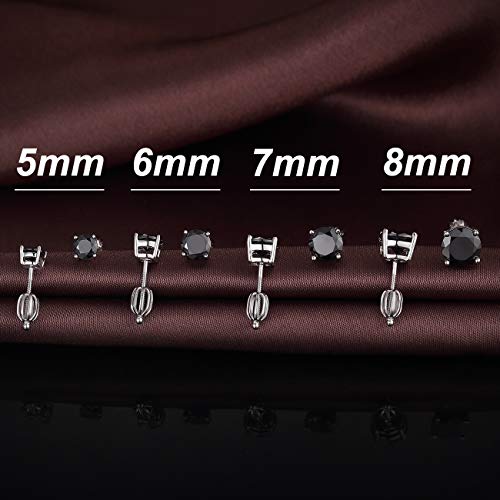 Jiamiaoi Stud Earrings Screw Back Sterling Silver Cubic Zirconia Stud Earrings Set 4 Millimeters-8 Millimeters Nickle Free Hypoallergenic Earring Studs - color: J-Black Zircon, size: 8mm