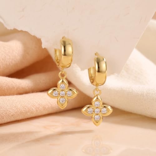 Gold Dangle Earrings for Women, 14K Gold Plated Chunky Hoop Earrings with Charms Cubic Zirconia Drop Earrings Statement Jewelry for Women - color: Gold E