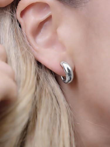 FAN&LOUIS Gold Silver Clip On Hoop Earrings,14K Gold Plated Chunky Gold Small Huggie Hoops Clip-On Earrings for Women│Small Wide Round Hoop Clip On Earrings - style: Gold and Sliver