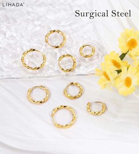 Surgical Steel Small Gold Huggie Hoop Earrings for Women Hypoallergenic - color: F-14K Gold Plated