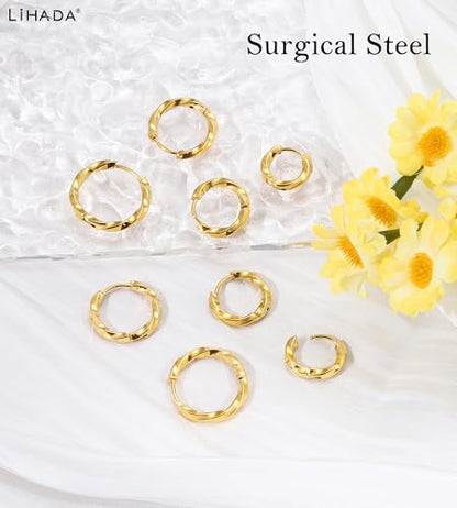 Surgical Steel Small Gold Huggie Hoop Earrings for Women Hypoallergenic - color: F-14K Gold Plated