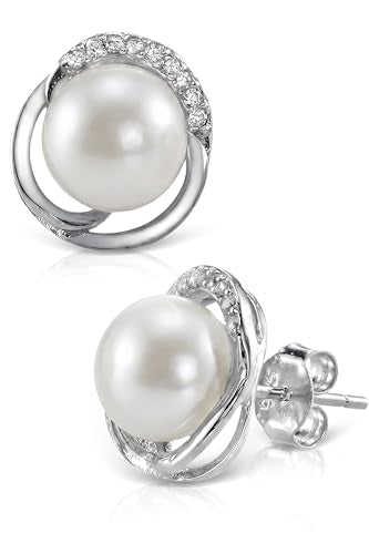 THE PEARL SOURCE 8mm & 9mm Freshwater Cultured Pearl & Cubic Zirconia Johnson Pendant & Earrings for Women - color: White