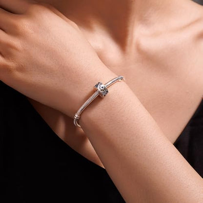 KEQ Clip Spacer Charm for Bracelet 925 Silver Pave Cubic Zirconia Clip Lock Stopper Bead Spacer For Women Bracelets Stopper Birthday Gifts European Openable Beads 2pcs - color: Stars and Moon in the Night Sky