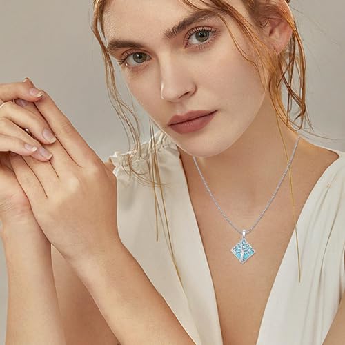 S925 Sterling Silver Tree of Life Necklace For Men Women Abalone/Turquoise/Vintage Retro Oxidation/ Famtima Hand/Round/Square/Teardrop/Rectangle/Oval Family Tree Pendant Necklaces Jewelry Gifts For Valentine's Day Christmas Mother's Day - style: Square Tu