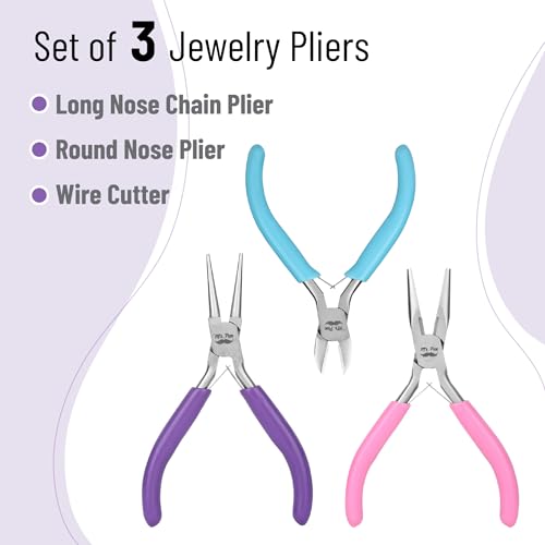 Mr. Pen- Pliers for Jewelry Making, 3 Pack, Chain Nose | Round Nose Pliers Set and Wire Cutter for Beading, Wire Wrapping, Jump Rings, Jewelry Repair, Crafting, DIY - color: Candy Colors