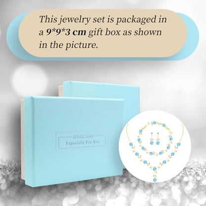 GZWHD Wedding Jewelry Sets for Bride Bridesmaid Women Cubic Zirconia Necklace Earrings Bracelet Set Gift for Mother Friend Wife Daughter Sister Party Prom Jewelry - color: Gold-Sky Blue