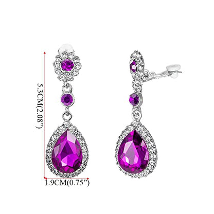 Gorgeous Austrian Crystal Rhinestone Wedding Bridal Teardrop Drop Dangle Earrings - color: Rose Red