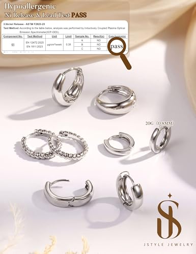 Jstyle Small Hoop Earrings for Women, Gold Silver Earring Stack | 4Pcs Huggie Hoop Earrings Set, Non Tarnish, Chunky Cartilage Earring, Piercing Jewelry, Comfortable Daily Wear - color: Silver Plated