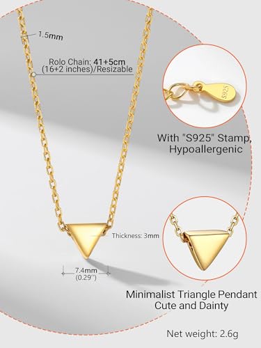 PROSILVER 925 Sterling Silver Necklace for Women Dainty Pendant Necklace | Hypoallergenic 925 Sterling Silver, Cute Small Pendant, Star/Heart/Moon/Triangle/Bar/Round Necklace Silver with Gift Box - color: 02 Gold, style: 06 Triangle