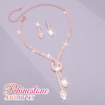 Unicra Silver Rhinestone Bridal Wedding Jewelry Set Crystal Necklace Earrings Sets Formal Prom Costume Jewelry Sets for Women and Brides - color: Pink
