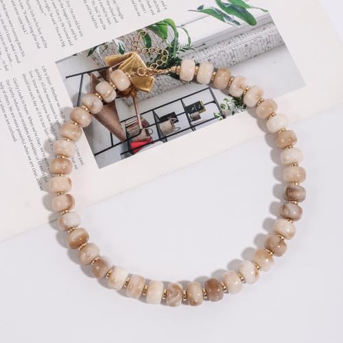 KOSMOS-LI Colorful Beaded Necklace for Women Unique Resin Beads Choker Necklaces Boho Statement Chunky Necklace Summer Vacation Jewelry - color: ivory