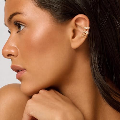 14K Gold Plated Layered Chunky Ear Cuff for Women Thick Ear Clips | Ear Cuff Earrings for Women,Hammered Texture design，Lightweight Hypoallergenic Ear Clips，trendy Jewelry for Daily Party Prom - color: gold 2
