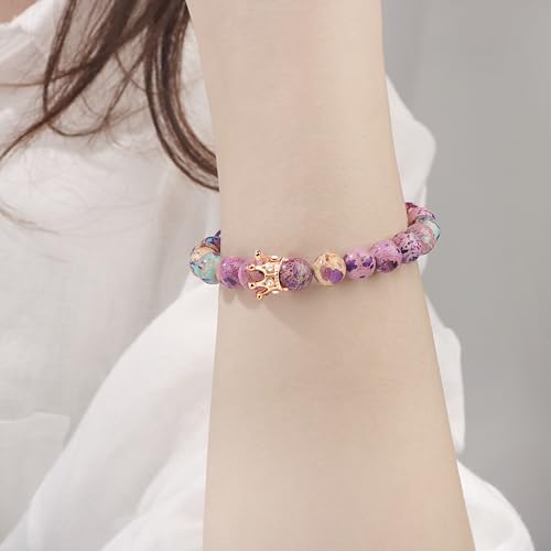 JoycuFF Woman Birthday Gifts Idea Friendship Gifts For Women Best Friends Besties Aunt Female Mom Daughter Granddaughter Gf Anniversary Christmas Graduation Healing Stone Crown Gifts For Her - style: 1.Mom Gift-Colorful Imperial Jasper
