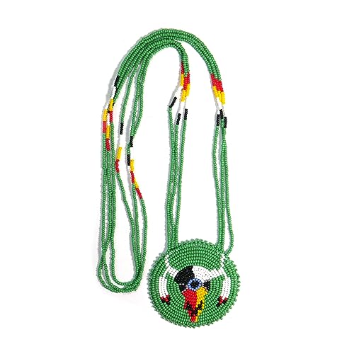 Handmade Native American Style Tribal ethnic Seed Bead Beaded Layered Medallion Necklace - color: Buffalo Skull