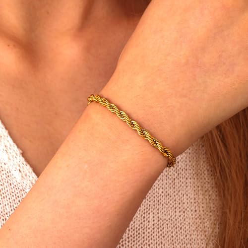 18K Gold Plated Necklace Bracelet Set Womens Stackable Adjustable Stainless Steel Minimalist Modern Everyday Jewelry Gift Gold and Silver - style: 6 Pcs Glod Bracelets