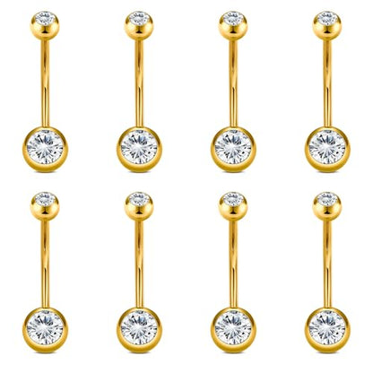 VCMART 14g Belly Button Ring Belly Button Piercing Belly Rings Surgical Steel Belly Button Rings 6mm 8mm 10mm 12mm 14mm 16mm 18mm Short Long Bar Belly Piercing Jewelry for Women - style: A2 -8pcs, gold