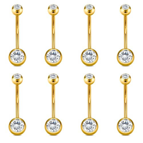 VCMART 14g Belly Button Ring Belly Button Piercing Belly Rings Surgical Steel Belly Button Rings 6mm 8mm 10mm 12mm 14mm 16mm 18mm Short Long Bar Belly Piercing Jewelry for Women - style: A2 -8pcs, gold