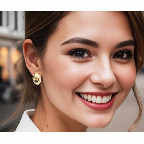 14K Gold-plated Clip On Earrings for Women Knot Link Trendy Small Dainty Non Pierced Earring Hoops Drop Dangle Earrings Lightweight Jewelry - color: A-Gold