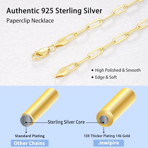 Jewlpire 14K Gold Plated 925 Sterling Silver Paperclip Chain Necklace for Women, 4mm 5mm Shiny & Sturdy Women's Chain Necklaces 16 18 20 22 24 26 Inch - color: 5mm 14K Gold Plated, size: 24 Inch