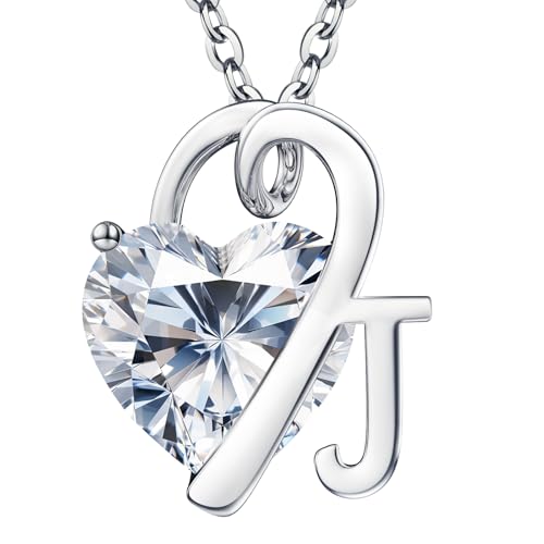 ForeverLove Heart Necklaces for Women, 4-2 Carats Heartshap Moissanite, Silver Pendant Jewelry, Anniversary Birthday Gifts for Wife, Girlfriend, Daughter, Mom - style: J Initial 3.0 Carats Heart Moissanite Sterling Sliver Necklace