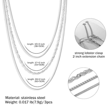 CONRAN KREMIX Waterproof Gold Necklace Layered Necklaces for Women Non Tarnish,14k Gold Plated Stainless Steel Dainty Stack Thin Chain Necklace Set for Women Gifts Jewelry - color: Silver-05