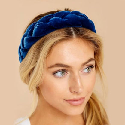 DRESHOW Braided Headbands for Women Velvet Hair Hoop Elastic Criss Cross Hair Bands Accessories - color: 01 Pc Velvet Braided: Sapphire Blue
