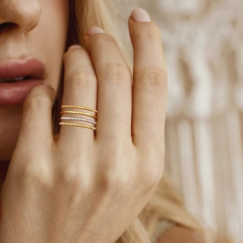 Lunvky Silver Stacking Rings for Women 14K Gold Plated Ring Non Tarnish Thin Trendy Stackable Dainty Cubic Zirconia Finger Pinky Thumb Wedding Band Rings Set Jewelry Gifts Size 5-10 - color: B-Gold, size: 5