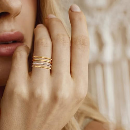Lunvky Silver Stacking Rings for Women 14K Gold Plated Ring Non Tarnish Thin Trendy Stackable Dainty Cubic Zirconia Finger Pinky Thumb Wedding Band Rings Set Jewelry Gifts Size 5-10 - color: B-Gold, size: 7