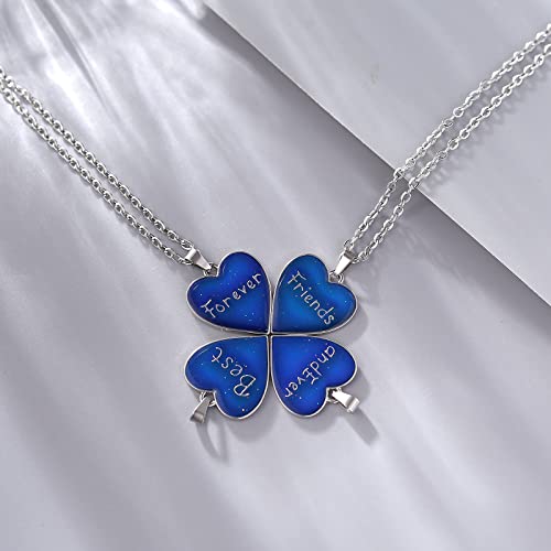 FM FM42 Temperature Sensing Color Changing Pendant Necklace with 19.29" Stainless Steel Rolo Chain - color: BFF Necklace Set, Pack of 4
