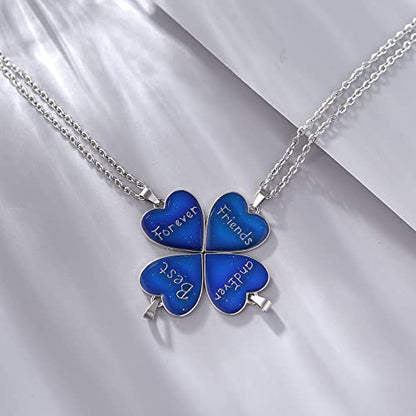 FM FM42 Temperature Sensing Color Changing Pendant Necklace with 19.29" Stainless Steel Rolo Chain - color: BFF Necklace Set, Pack of 4