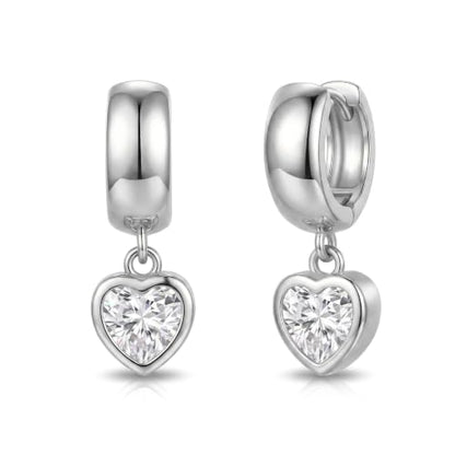NIXMAX Trendy Gold Dangle Earrings for Women, Chunky Statement CZ Hoops | Bezel-Set Cubic Zirconia Charm, 14K Gold Plated, Lightweight Hypoallergenic Jewelry, Fashion Accessories, Gifts for Women - color: Silver-Chunky-heart hoops