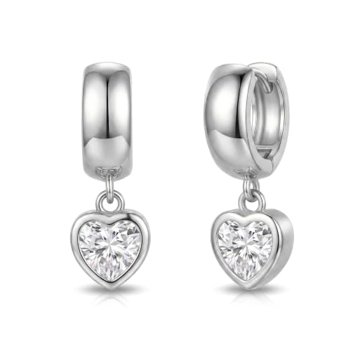 NIXMAX Trendy Gold Dangle Earrings for Women, Chunky Statement CZ Hoops | Bezel-Set Cubic Zirconia Charm, 14K Gold Plated, Lightweight Hypoallergenic Jewelry, Fashion Accessories, Gifts for Women - color: Silver-Chunky-heart hoops