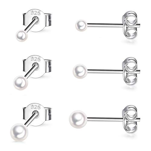 EPIRORA Sterling Silver Stud Earrings for Women- 3 Pairs Tiny Ball Stud Earrings Round CZ Cubic Zirconia Earrings Pearl Earrings Set Cartilage Small Tragus Earrings(2mm,3mm,4mm) - style: Pearl earrings(2mm,3mm,4mm)