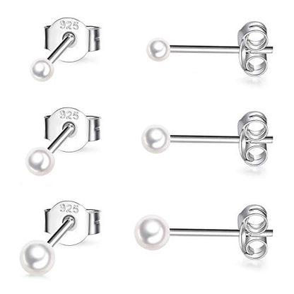 EPIRORA Sterling Silver Stud Earrings for Women- 3 Pairs Tiny Ball Stud Earrings Round CZ Cubic Zirconia Earrings Pearl Earrings Set Cartilage Small Tragus Earrings(2mm,3mm,4mm) - style: Pearl earrings(2mm,3mm,4mm)