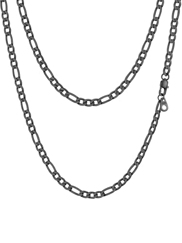 PROSTEEL Stainless Steel Figaro Link Chain Necklace for Men Women | 18K Gold Plated/Black/Silver,4/6/9/13mm Width,Sweat-proof and Fade-resistant Diamond Cut Chain with Sturdy Clasp,18"-30" - color: Black, size: 28 inches, style: 4mm Width