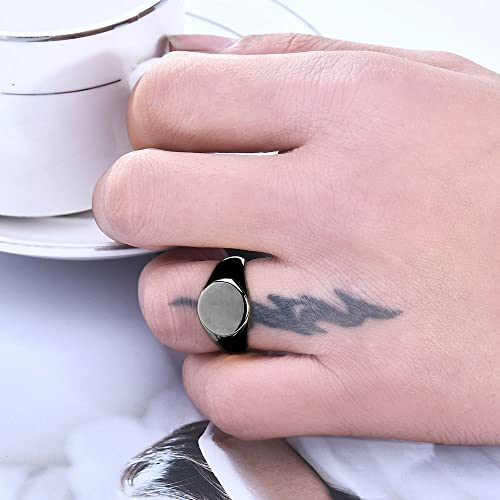 MYNENEY Stainless Steel Round Shape Classical Simple Plain Wedding Engagement Statement Pinky Band Signet Rings for Men Women Size 4-15 - color: Black