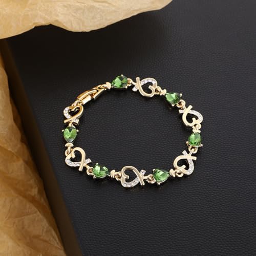 Gold Bracelets For Woman Trendy Charm Heart Thin Chain Bracelet Dainty Gold Link Bracelet Jewelry Gifts For Women - color: green